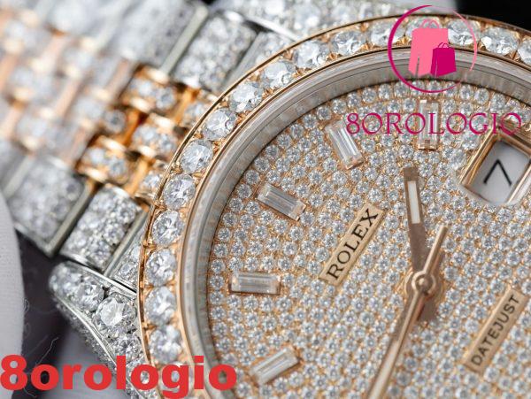 Rolex Datejust 36 Due Toni Oro 18K Rivestito Iced Out Moissanite Migliore Replica 36mm Orologio - immagine 12