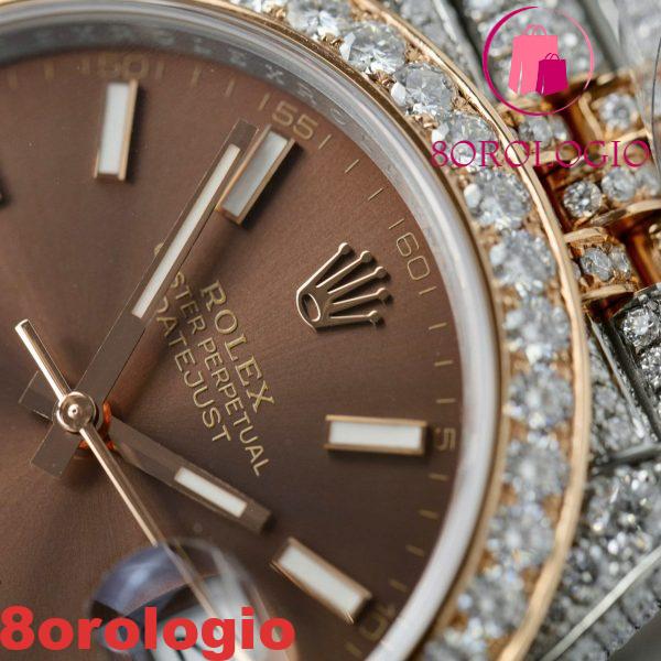 Rolex Datejust 41 Two Tone Quadrante Cioccolato 18K Placcato Oro Iced Out Moissanite Migliore Replica 41mm Orologio - immagine 12