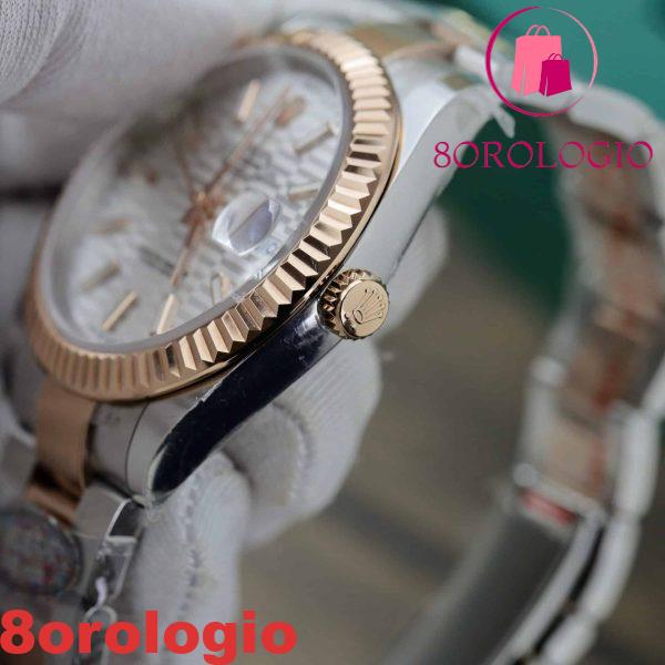 Rolex Datejust 41 Bicolore Oro Rosa Quadrante Motivo Argento Bracciale Oyster Miglior Replica Clean Factory 41mm Orologio - immagine 7