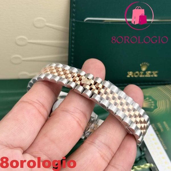 Replica Rolex Datejust 31mm Quadrante Rosa Lunetta con Pietre Cinturino Jubilee Orologio - immagine 7