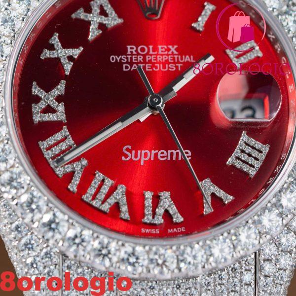 Replica Rolex Datejust Quadrante Romano Rosso Iced Out Moissanite Migliore 41mm Orologio - immagine 11