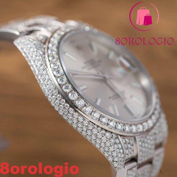 Replica migliore di Rolex Datejust quadrante argento bracciale Oyster tempestato di moissanite 41mm Orologio - immagine 9