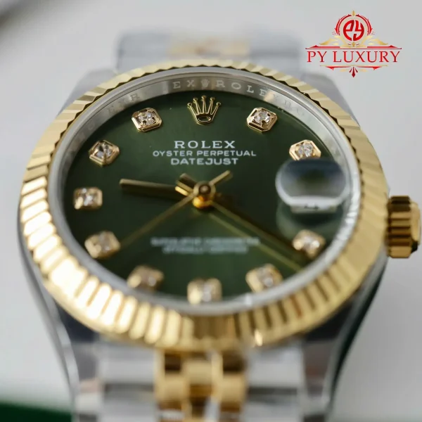 Rolex Datejust 278273 Due Toni Oro Giallo Quadrante Verde Oliva con Diamanti Bracciale Jubilee Miglior Replica THB 31mm Orologio - immagine 8