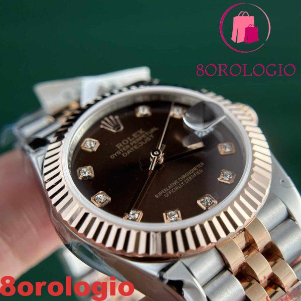 Rolex Datejust Due Tono 10K Oro Rosa Replica Quadrante Cioccolato con Diamanti Jubilee Super Clone 31mm Orologio - immagine 11