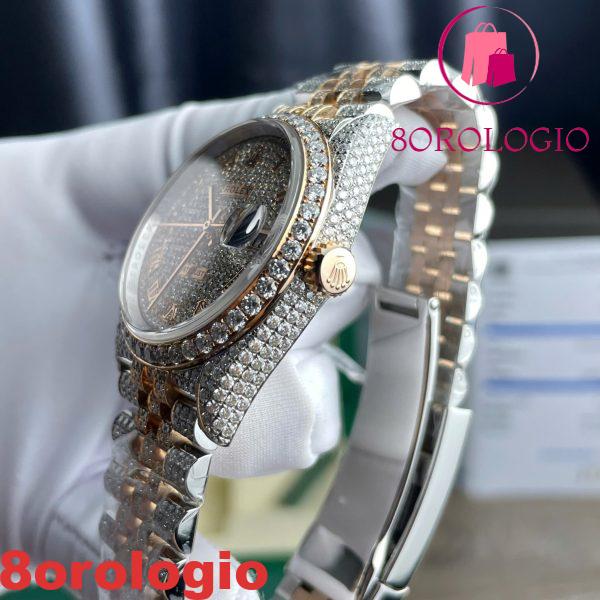 Rolex Datejust Two Tone 18K Gold Wrapped Quadrante Romano Iced Out Moissanite Migliore Replica 36mm Orologio - immagine 7
