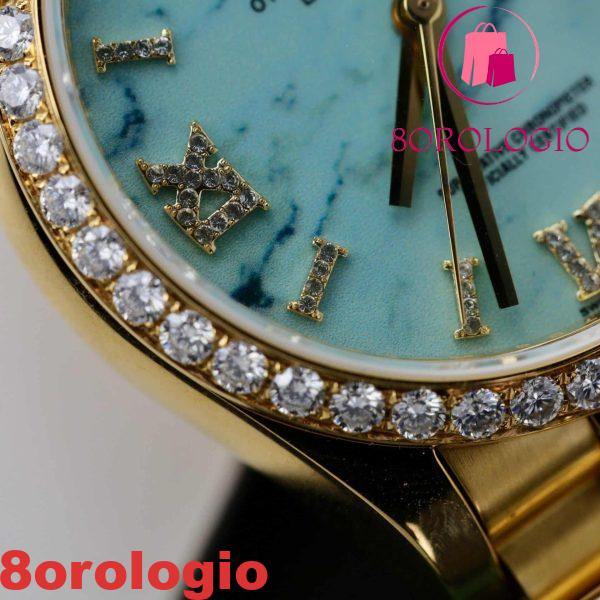 Rolex Day-Date 128348RBR-0037 Quadrante Turchese 18K Oro Giallo Replica Ghiera Moissanite 36mm Orologio - immagine 9