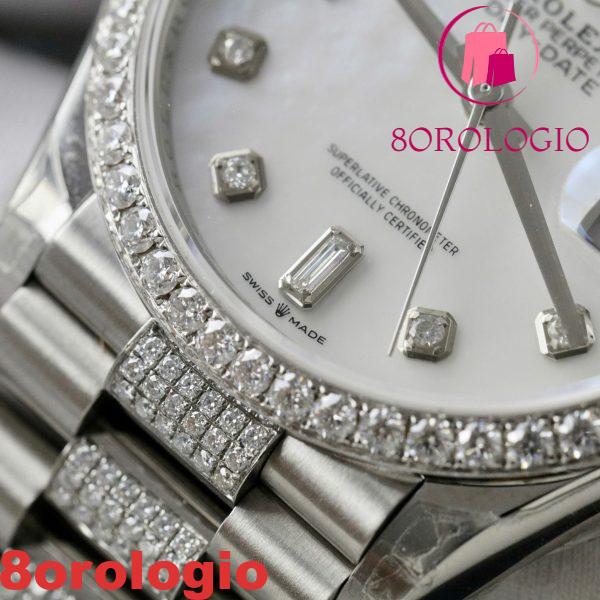Rolex Day-Date 128349RBR Quadrante MOP Custom Ghiera e Bracciale in Moissanite Migliore Replica 36mm Orologio - immagine 10