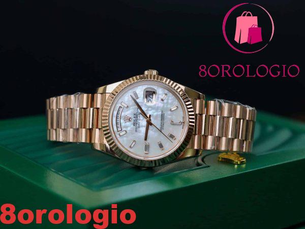 Rolex Day-Date 228235 replica in oro 18K quadrante in madreperla con numeri in moissanite a baguette GMF V3 40mm Orologio - immagine 10