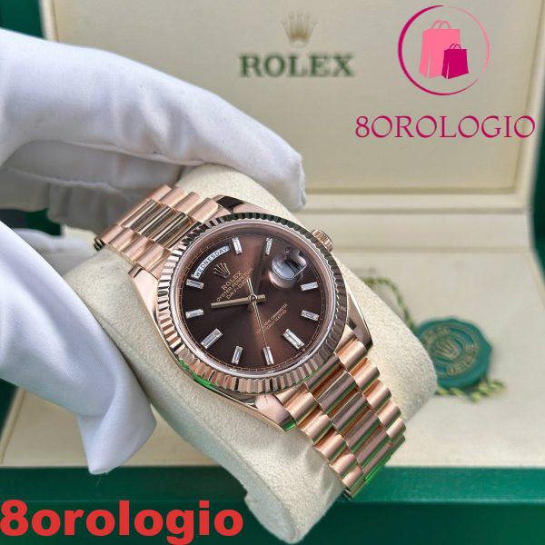 Rolex Day-Date 228235-0003 Quadrante Chocolate con Diamanti Baguette Oro Rosa 18K Solido 40mm replica Orologio - immagine 10