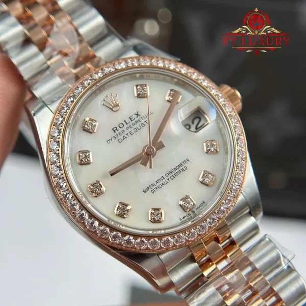 Rolex Datejust 278381RBR-0026 Bicolore Oro Rosa Quadrante Madreperla Diamanti Lunetta Diamanti Bracciale Jubilee Replica 1:1 THBF 31mm Orologio - immagine 10