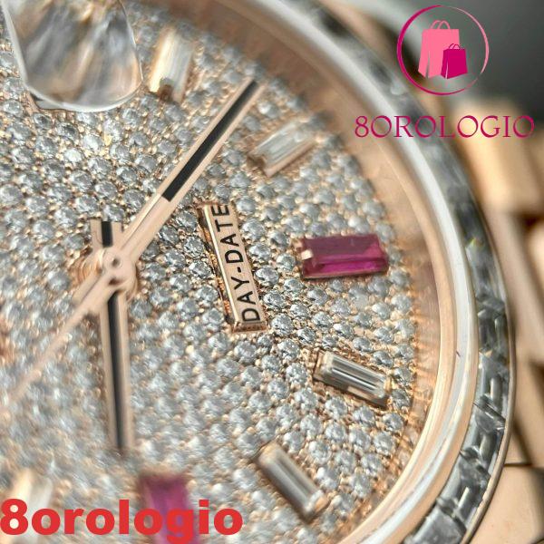 Rolex Day-Date 228345RBR replica in oro 18K personalizzato con moissanite a baguette 40mm Orologio - immagine 10