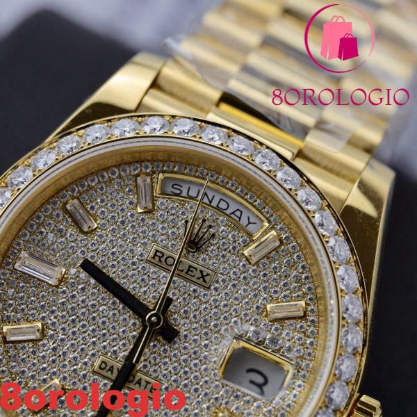 Rolex Day-Date 228348RBR-0037 Quadrante Pavé di Diamanti 18k Oro Avvolto Replica Personalizzata Moissanite GMF V3 Super Clone 40mm Orologio - immagine 10