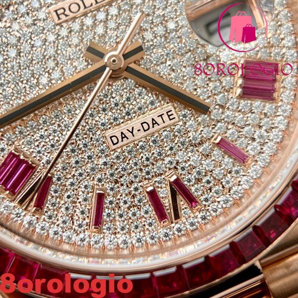 Rolex Day-Date 228398TRU 18K Gold Wrapped Quadrante in Moissanite Replica con Ghiera in Rubino GMF V3 Super Clone 40mm Orologio - immagine 9