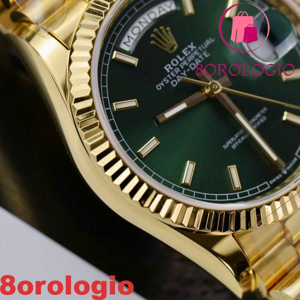 Replica Rolex Day-Date 36 mm Quadrante Verde Luminoso in Oro Giallo 18K  Orologio - immagine 10