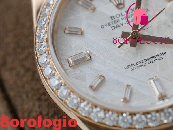Replica migliore Rolex Day-Date 40 Meteorite Baguette Moissanite Quadrante in oro rosa 18 carati con lunetta in Moissanite GMF V3 40mm Orologio - immagine 8