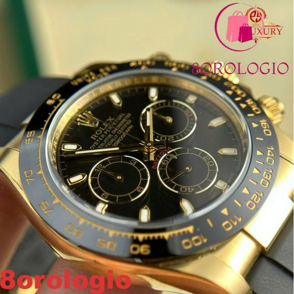 Rolex Cosmograph Daytona 116518LN Oro Giallo Quadrante Nero Cinturino Oysterflex Replica 1:1 Migliore Clean Factory 40mm Orologio - immagine 12