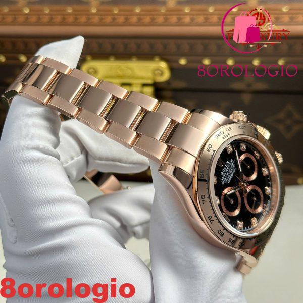 Rolex Daytona 116505-0015 Quadrante Nero con Diamanti Replica 1:1 Super Clone 40mm Bracciale Oyster Placcato in Oro Rosa 18K Orologio - immagine 10