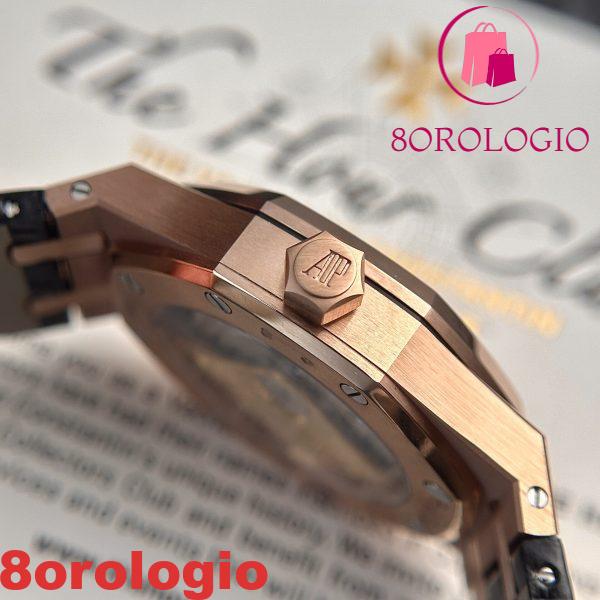 Audemars Piguet Royal Oak 15450OR Oro Rosa Quadrante Nero Cinturino in Pelle Replica IP 37mm Orologio - immagine 9