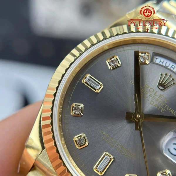 Rolex Day-Date 128238-0022 Oro Giallo Quadrante Grigio Scuro con Diamanti 158g Replica Migliore QF 36mm Orologio - immagine 10