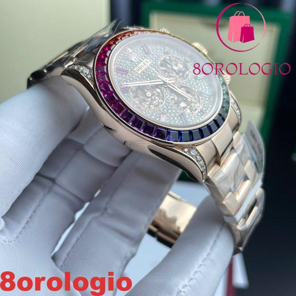 Rolex Daytona 116595RBOW Rainbow Quadrante Pave Diamanti Oro 18K Rivestito Moissanite Personalizzato Miglior Replica 40mm Orologio - immagine 7
