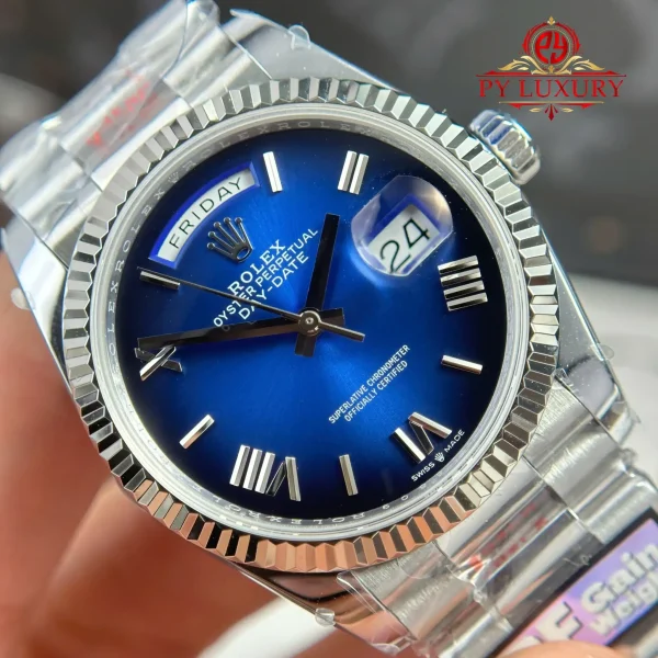 Rolex Day-Date 128239-0063 Quadrante Blu Ombré Romano 158g Migliore Replica QF 36mm Orologio - immagine 11