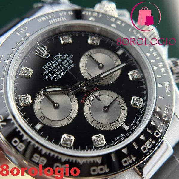 Rolex Daytona 126519LN-0004 Bright Black & Steel Quadrante con Diamanti Oysterflex 142g Replica Super Clone 40mm Orologio - immagine 11