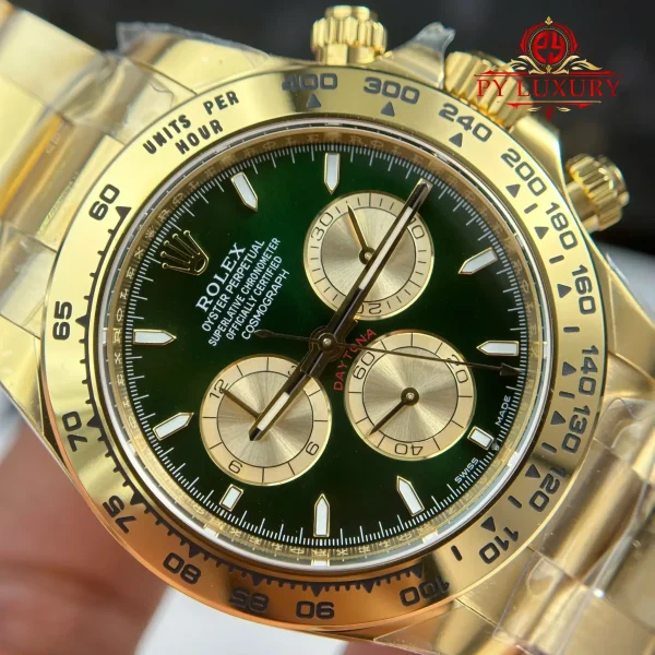 Rolex Daytona 126508 Oro Giallo Quadrante Verde & Oro Replica 1:1 THBF 40mm Orologio - immagine 10
