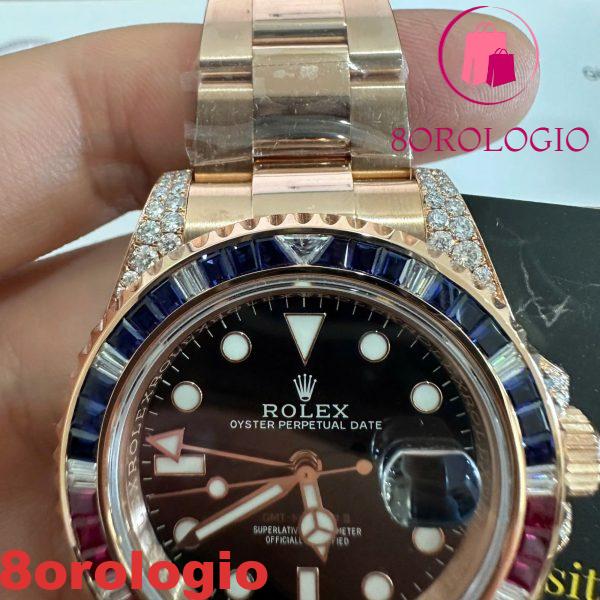 Rolex GMT-Master II 126755SARU Replica in Oro 18K con Moissanite Personalizzato e Ghiera in Rubino Sintetico e Zaffiro 40mm Orologio - immagine 11
