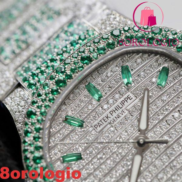 Patek Philippe Ladies Natilus 7118/1453G-001 Iced Out Moissanite Green Migliore Replica 35.2mm Orologio - immagine 7