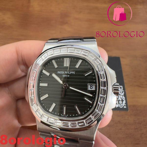 Patek Philippe Nautilus 5711/1300A-001 Quadrante Verde Diamanti Baguette CVD Replica 40mm Orologio - immagine 7