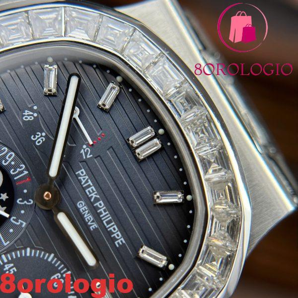 Patek Philippe Nautilus 5724G-001 Quadrante Blu Baguette Moissanite Funzioni Complete Replica Max Opzioni 40mm Orologio - immagine 16