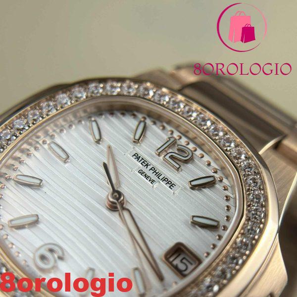 Patek Philippe Nautilus 7010/1R Oro Rosa Quadrante Bianco Ghiera con Diamanti Orologio da Donna Miglior Replica 32mm Orologio - immagine 7