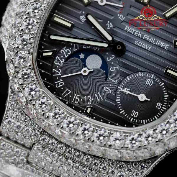 Replica Patek Philippe Nautilus 5712/1A Quadrante Blu Iced Out Moissanite 1:1 PPF 40mm Orologio - immagine 7