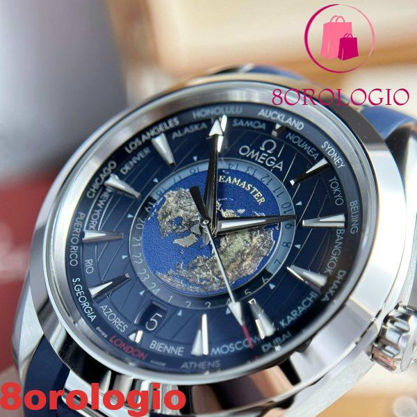Omega Aqua Terra Worldtimer GMT Quadrante Blu Cinturino in Gomma Migliore Replica 43mm Orologio - immagine 10