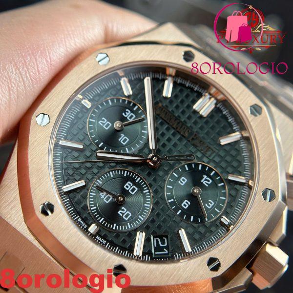 Audemars Piguet Royal Oak 26240OR Chronograph Oro Rosa Quadrante Verde 1:1 Miglior Replica APSF 41mm Orologio - immagine 11