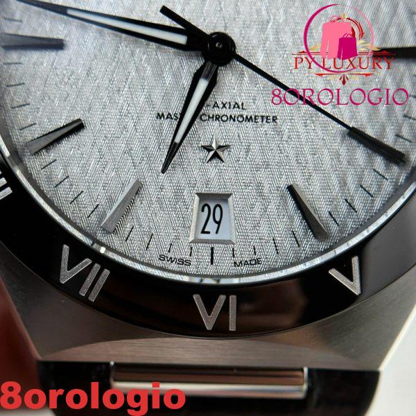 Omega Constellation Quadrante Grigio Rodio Lunetta in Ceramica Nera Cinturino in Pelle Replica VSF 41mm Orologio - immagine 9
