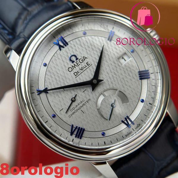 Omega De Ville Prestige Power Reserve Quadrante Grigio Cinturino in Pelle Blu Replica Migliore 39.5mm Orologio - immagine 12