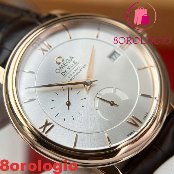 Omega De Ville Prestige Power Reserve replica oro rosa quadrante argento cinturino in pelle 39.5mm Orologio - immagine 11