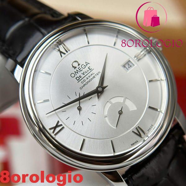 Omega De Ville Prestige Power Reserve quadrante argento cinturino in pelle nera replica migliore 39,5 mm Orologio - immagine 11