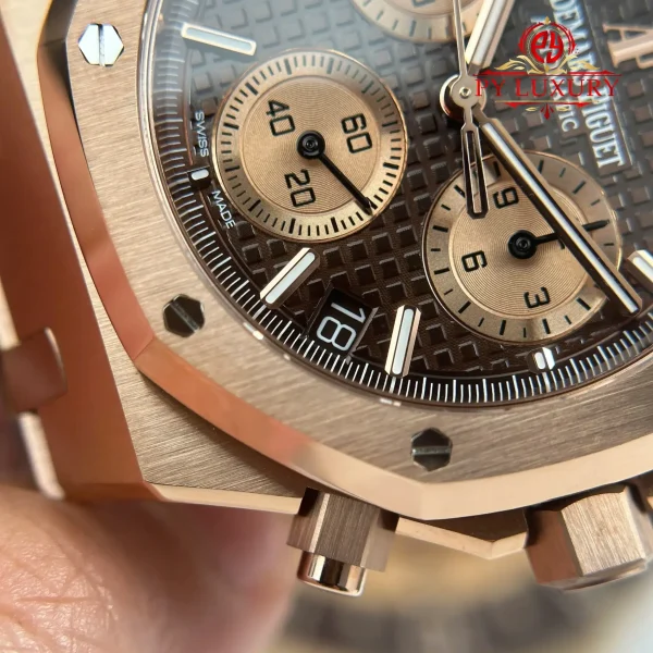 Audemars Piguet Royal Oak Chronograph 26239OR Oro Rosa Quadrante Marrone 1:1 Migliore Replica APSF 41mm Orologio - immagine 11