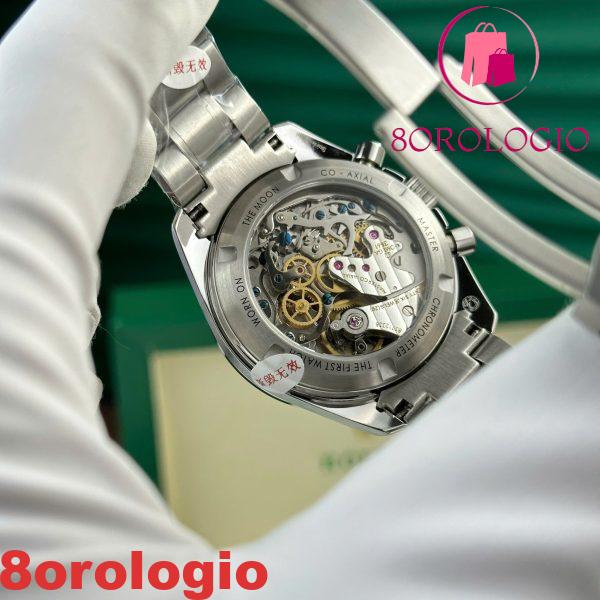 Omega Speedmaster Moonwatch Chronograph Quadrante Argento Lunetta Nera Replica 42mm Orologio - immagine 7
