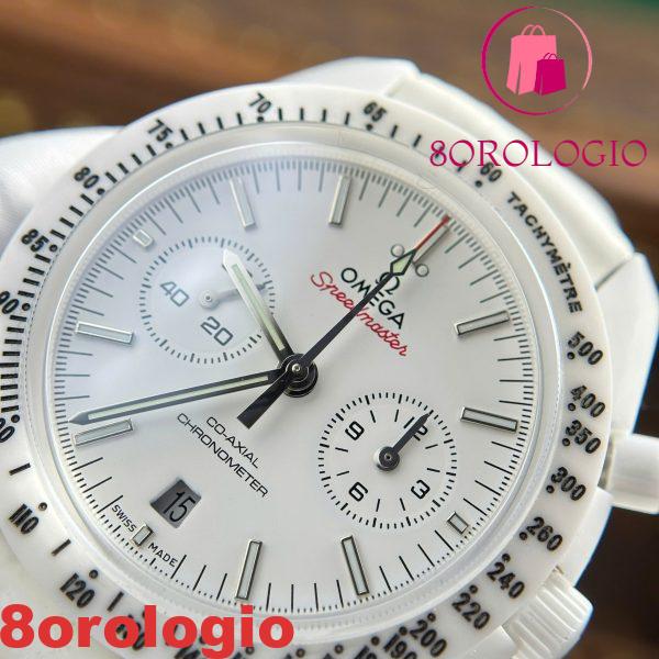 Omega Speedmaster White Side Of The Moon Cinturino in Pelle Ceramica Bianca Replica 44mm Orologio - immagine 12