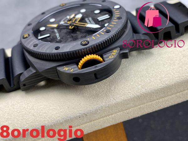 Panerai Submersible GMT Carbotech Navy Seals PAM 1324 Cinturino in Gomma Nero Carbonio Migliore Replica VSF 44mm Orologio - immagine 7