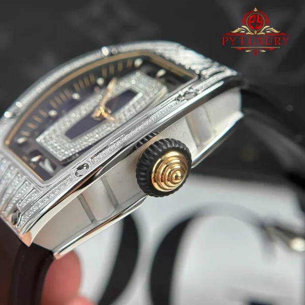 Richard Mille RM07-01 Lady Diamonds Black Onyx Dial Black Rubber Strap Replica 1:1 Super Clone ZF 45.32 X 32.3mm Orologio - immagine 9