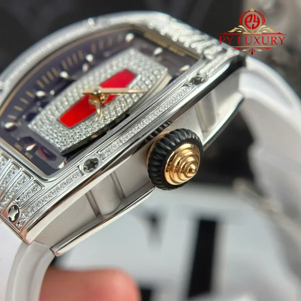 Richard Mille RM07-01 Lady Diamonds Red Lip Replica Cinturino in Gomma Bianca 1:1 Super Clone ZF 45.32 X 32.3mm Orologio - immagine 8