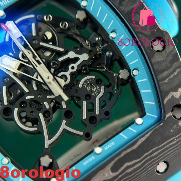 Richard Mille RM055 Bubba Watson Yas Marina Circuit Carbon TPT Cinturino in Gomma Blu Replica 1:1 Super Clone ZF 42.7mm Orologio - immagine 13