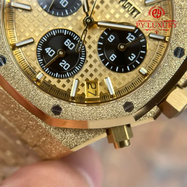 Audemars Piguet Royal Oak Chronograph 26240BA Frosted Yellow Gold Quadrante Giallo 1:1 Miglior Replica APSF 41mm Orologio - immagine 10