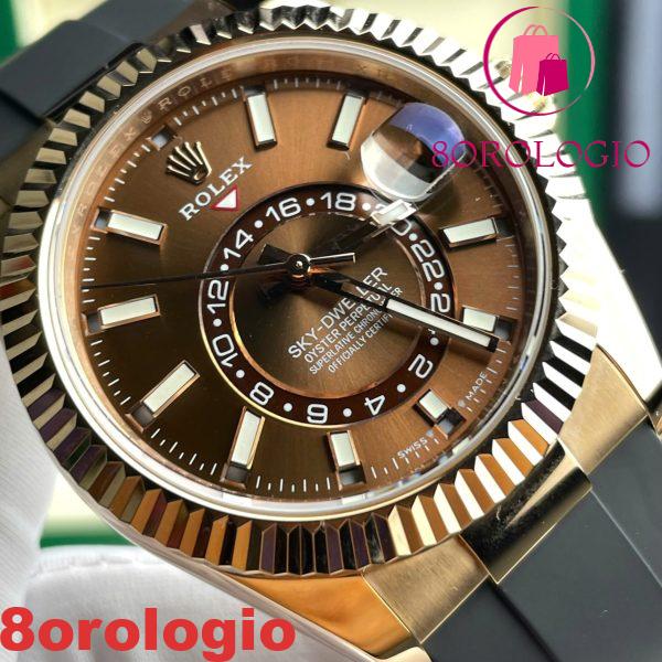 Replica Rolex Sky-Dweller 326934 Quadrante Marrone Cinturino in Gomma Placcato Oro 18K 42mm Orologio - immagine 10