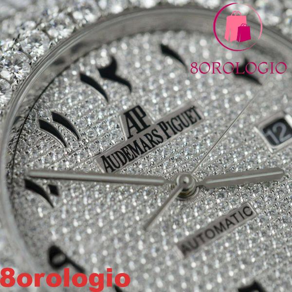 Replica Audemars Piguet Royal Oak Iced Out Moissanite Quadrante Arabo Super Clone 41mm Orologio - immagine 12