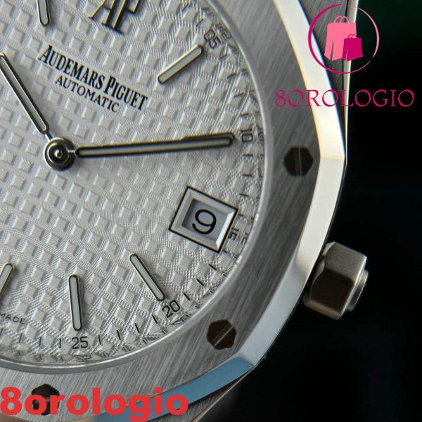 Replica Audemars Piguet Royal Oak Jumbo Extra Sottile 15202ST Quadrante Bianco Guilloche 39mm Orologio - immagine 11